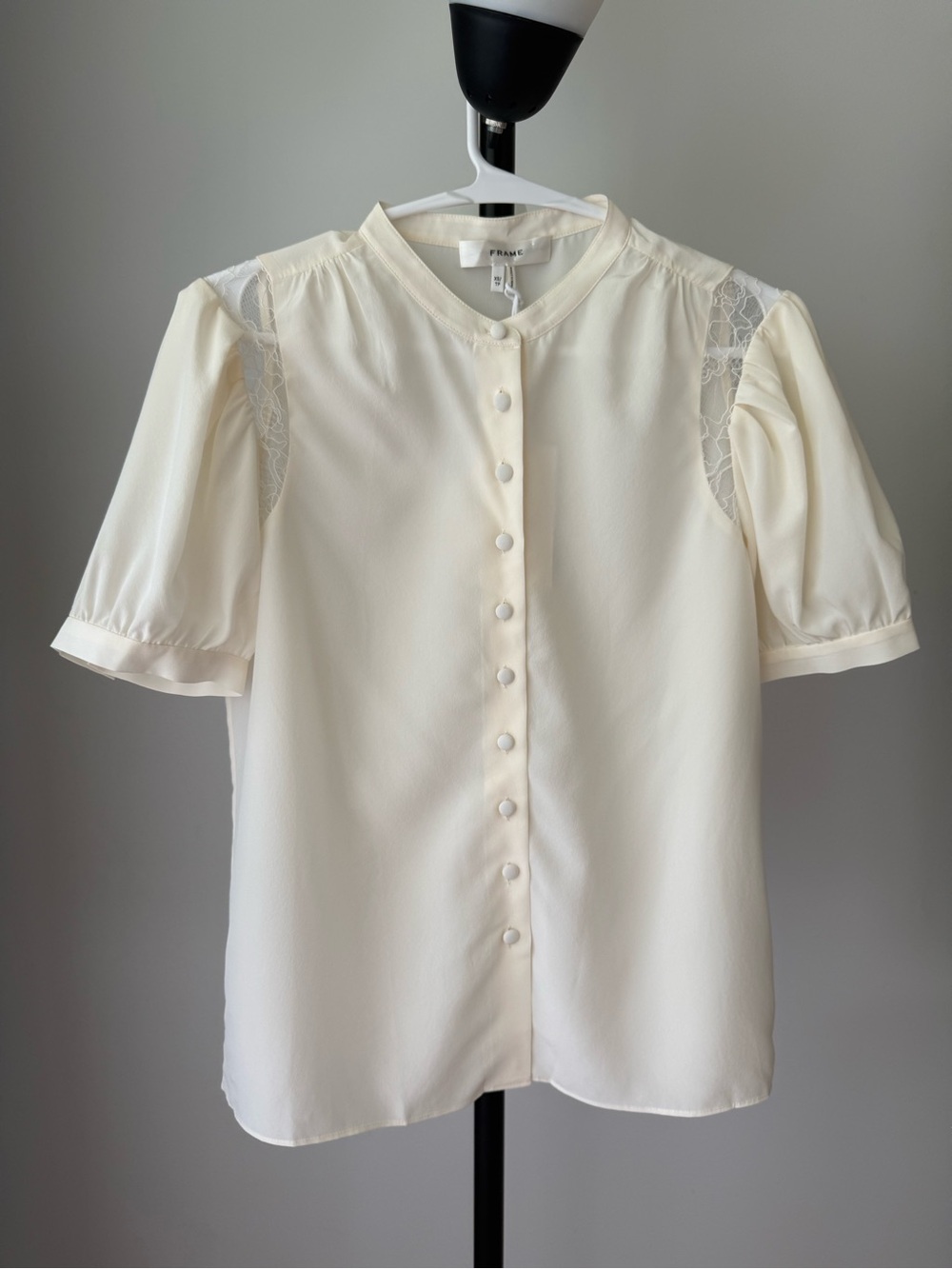FRAME Lace Shoulder Silk Blouse Cream XS NWT